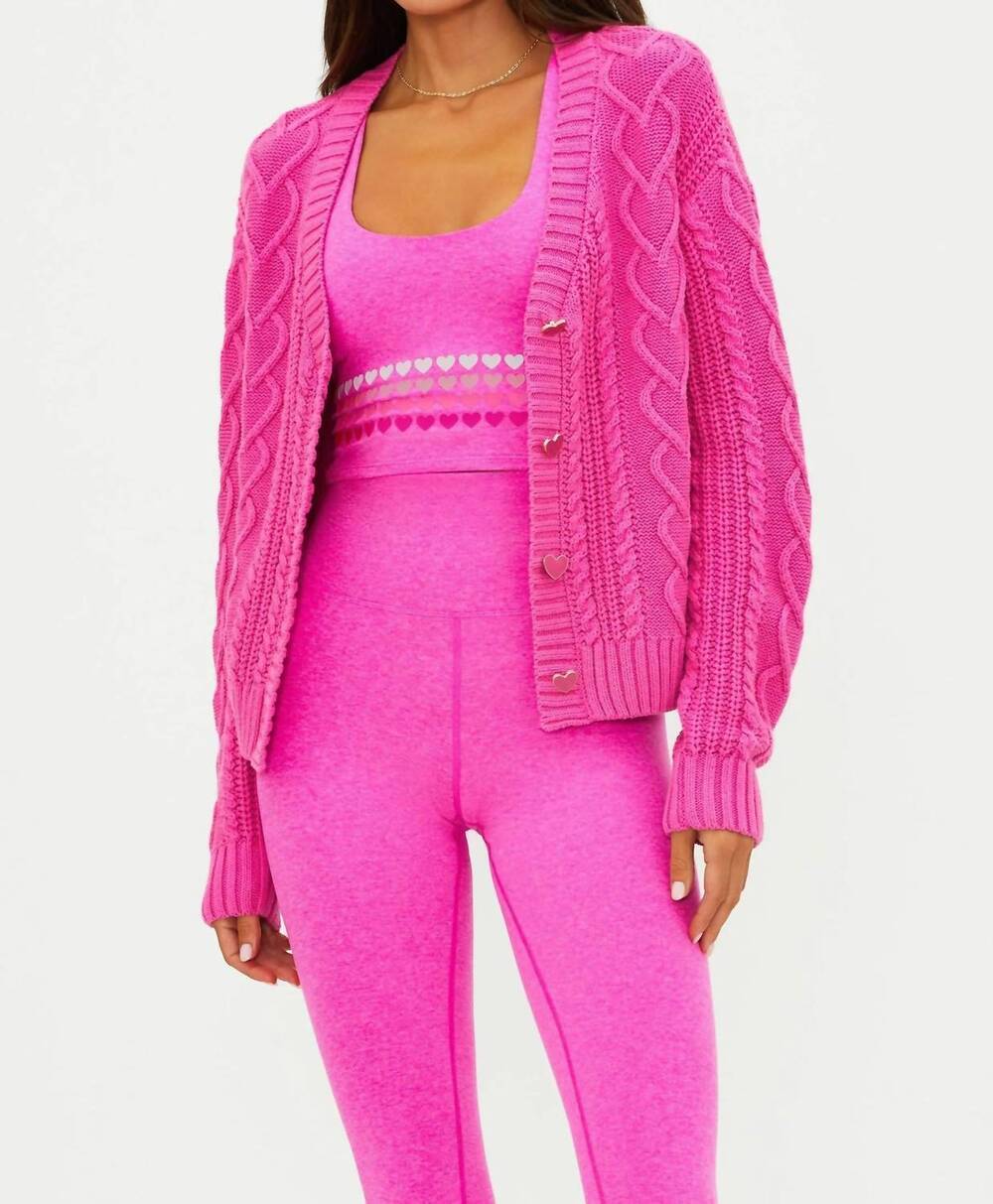 NEW BEACH RIOT teagan cable knit cardigan in electric pink